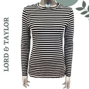 Lord & Taylor Organic Cotton Striped Long Sleeve Top White Navy Size XS
